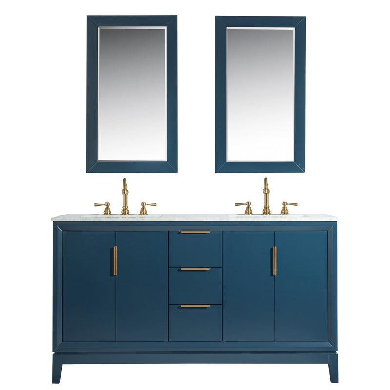 Water Creation Elizabeth 60" Double Sink Carrara White Marble Vanity in Monarch Blue VEL060CWMB00 - Model Bath