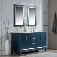 Water Creation Elizabeth 60" Double Sink Carrara White Marble Vanity in Monarch Blue VEL060CWMB00 - Model Bath