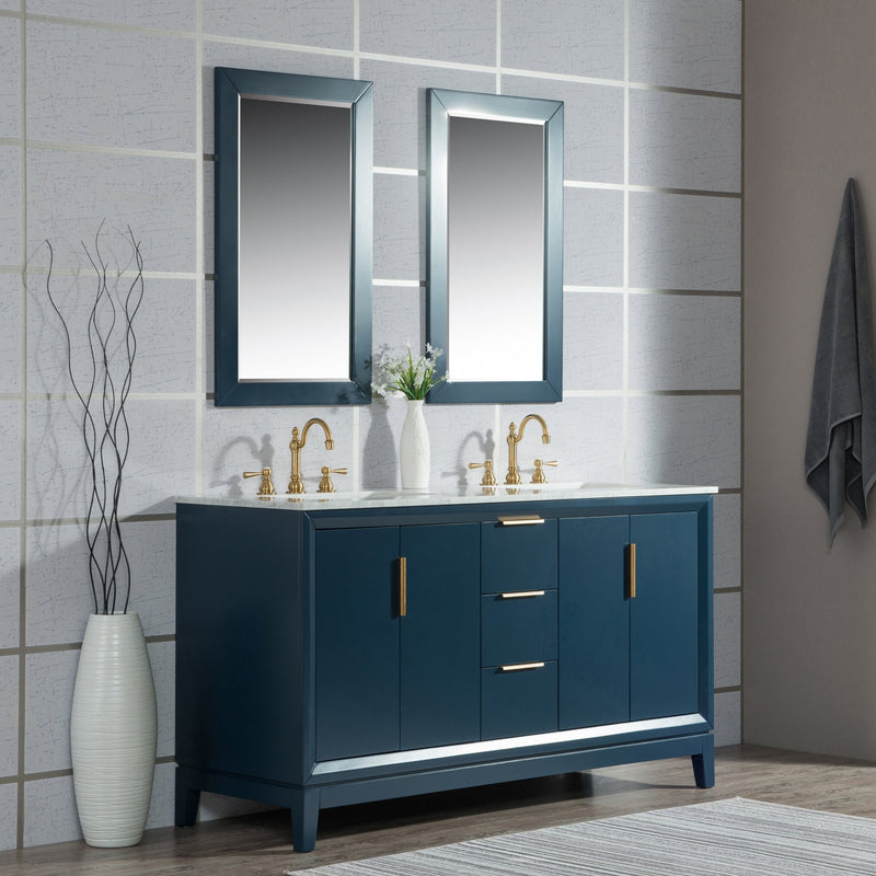Water Creation Elizabeth 60" Double Sink Carrara White Marble Vanity in Monarch Blue VEL060CWMB00 - Model Bath