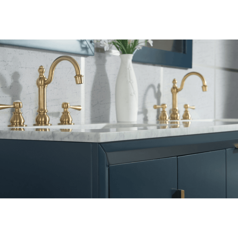 Water Creation Elizabeth 60" Double Sink Carrara White Marble Vanity in Monarch Blue VEL060CWMB00 - Model Bath
