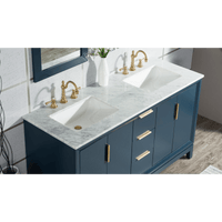 Water Creation Elizabeth 60" Double Sink Carrara White Marble Vanity in Monarch Blue VEL060CWMB00 - Model Bath