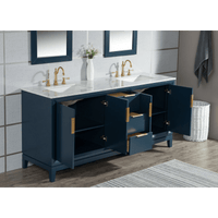Water Creation Elizabeth 60" Double Sink Carrara White Marble Vanity in Monarch Blue VEL060CWMB00 - Model Bath