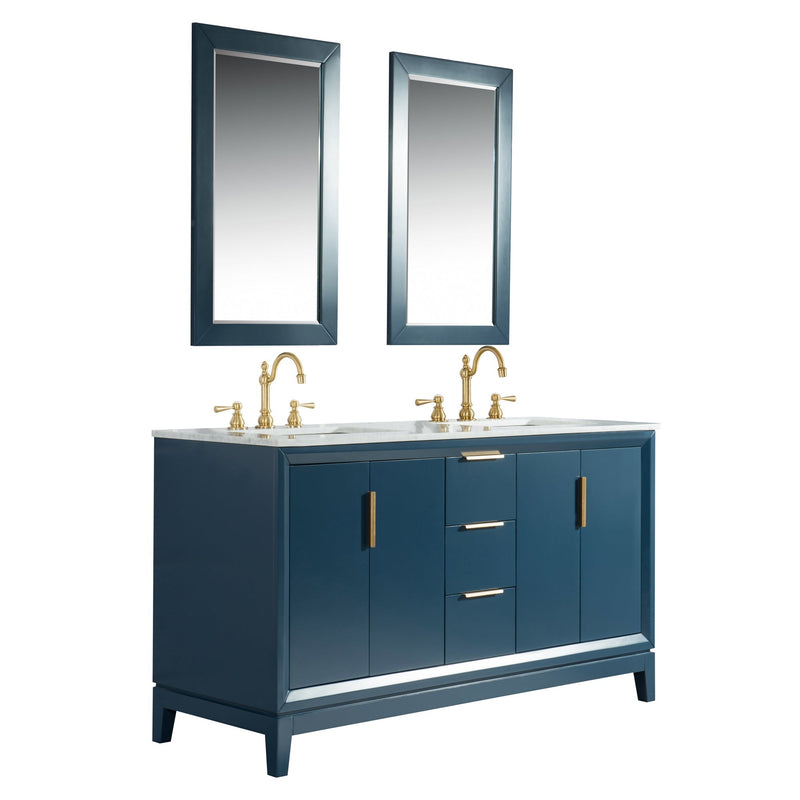 Water Creation Elizabeth 60" Double Sink Carrara White Marble Vanity in Monarch Blue VEL060CWMB00 - Model Bath