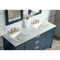 Water Creation Elizabeth 60" Double Sink Carrara White Marble Vanity in Monarch Blue with F2-0013-06-FX Lavatory Faucet(s) VEL060CWMB42 - Model Bath