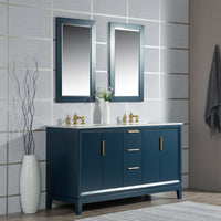 Water Creation Elizabeth 60" Double Sink Carrara White Marble Vanity in Monarch Blue with Matching Mirror(s) and F2-0013-06-FX Lavatory Faucet(s) VEL060CWMB40 - Model Bath