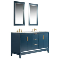 Water Creation Elizabeth 60" Double Sink Carrara White Marble Vanity in Monarch Blue with Matching Mirror(s) and F2-0013-06-FX Lavatory Faucet(s) VEL060CWMB40 - Model Bath