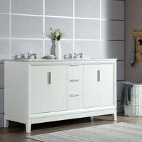 Water Creation Elizabeth 60" Double Sink Carrara White Marble Vanity in Pure White with F2-0009-01-BX Lavatory Faucet(s) VEL060CWPW07 - Model Bath