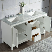Water Creation Elizabeth 60" Double Sink Carrara White Marble Vanity in Pure White with F2-0009-01-BX Lavatory Faucet(s) VEL060CWPW07 - Model Bath
