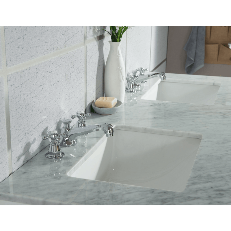 Water Creation Elizabeth 60" Double Sink Carrara White Marble Vanity in Pure White with F2-0009-01-BX Lavatory Faucet(s) VEL060CWPW07 - Model Bath