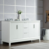 Water Creation Elizabeth 60" Double Sink Carrara White Marble Vanity in Pure White with Matching Mirror(s) and F2-0009-01-BX Lavatory Faucet(s) VEL060CWPW05 - Model Bath