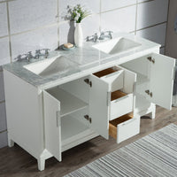 Water Creation Elizabeth 60" Double Sink Carrara White Marble Vanity in Pure White with Matching Mirror(s) and F2-0009-01-BX Lavatory Faucet(s) VEL060CWPW05 - Model Bath