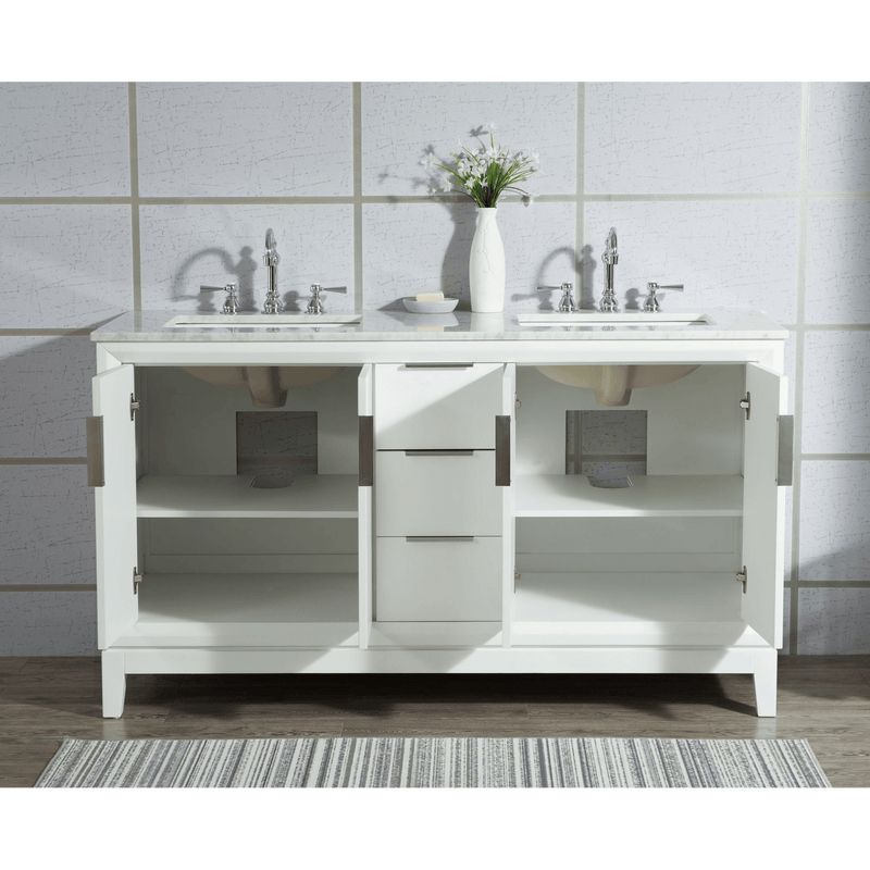 Water Creation Elizabeth 60" Double Sink Carrara White Marble Vanity in Pure White with Matching Mirror(s) and F2-0012-01-TL Lavatory Faucet(s) VEL060CWPW45 - Model Bath