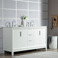 Water Creation Elizabeth 60" Double Sink Carrara White Marble Vanity in Pure White with Matching Mirror(s) and F2-0012-01-TL Lavatory Faucet(s) VEL060CWPW45 - Model Bath