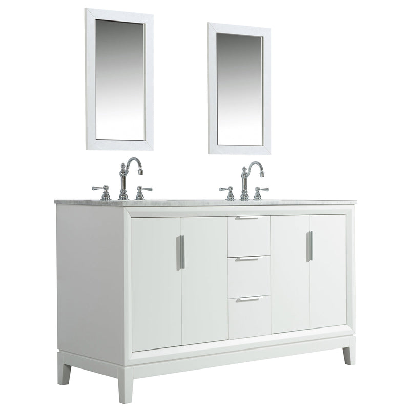 Water Creation Elizabeth 60" Double Sink Carrara White Marble Vanity in Pure White with Matching Mirror(s) and F2-0012-01-TL Lavatory Faucet(s) VEL060CWPW45 - Model Bath