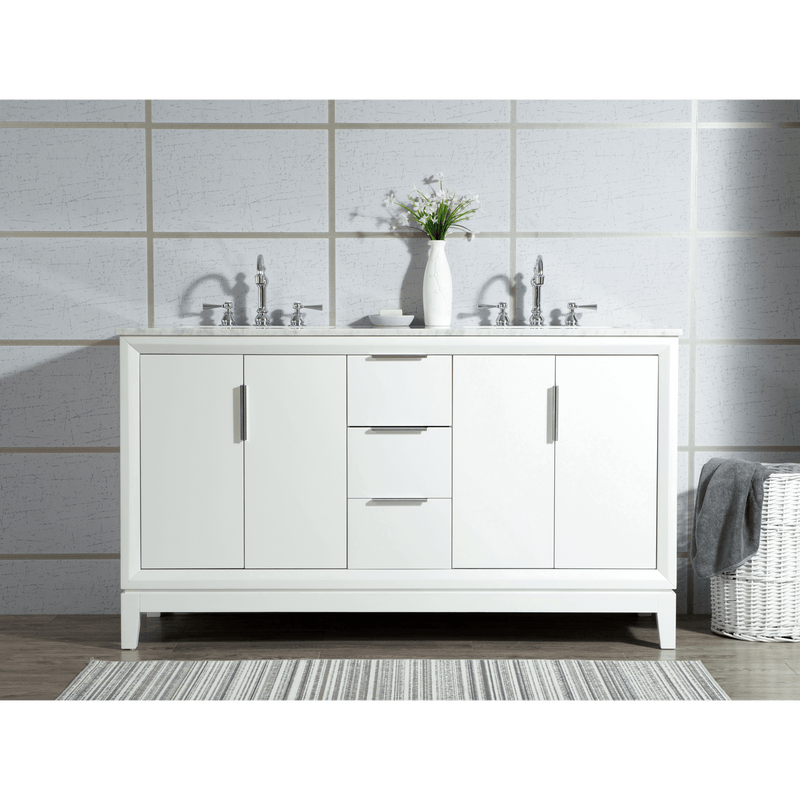 Water Creation Elizabeth 60" Double Sink Carrara White Marble Vanity in Pure White with Matching Mirror(s) and F2-0012-01-TL Lavatory Faucet(s) VEL060CWPW45 - Model Bath