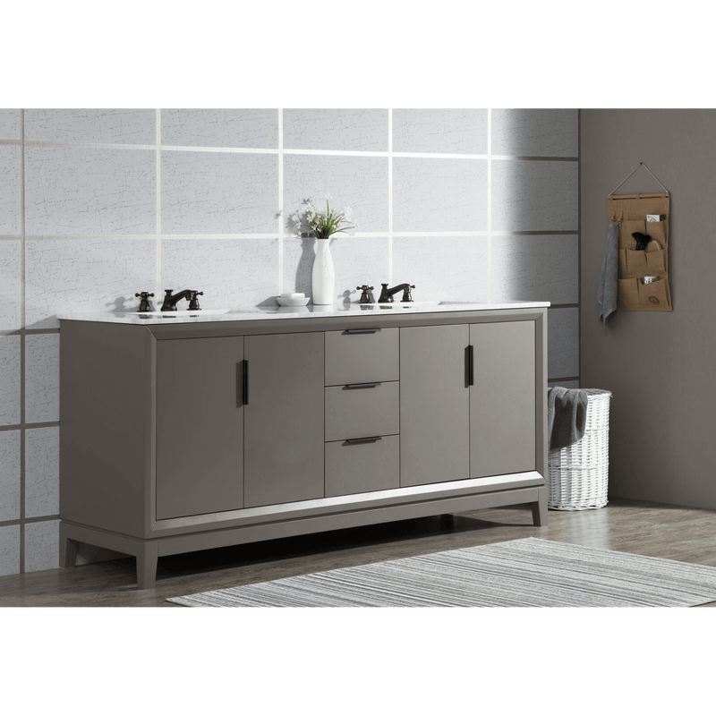 Water Creation Elizabeth 72" Double Sink Carrara White Marble Vanity in Cashmere Grey with F2-0009-03-BX Lavatory Faucet(s) VEL072CWCG12 - Model Bath
