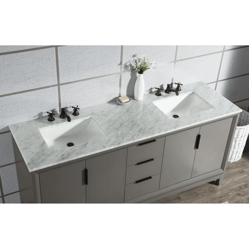 Water Creation Elizabeth 72" Double Sink Carrara White Marble Vanity in Cashmere Grey with F2-0009-03-BX Lavatory Faucet(s) VEL072CWCG12 - Model Bath