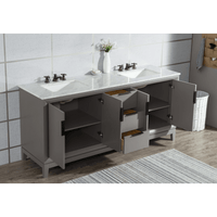 Water Creation Elizabeth 72" Double Sink Carrara White Marble Vanity in Cashmere Grey with F2-0009-03-BX Lavatory Faucet(s) VEL072CWCG12 - Model Bath