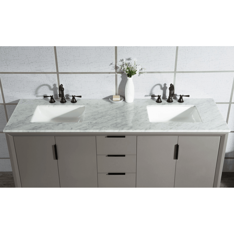 Water Creation Elizabeth 72" Double Sink Carrara White Marble Vanity in Cashmere Grey with F2-0012-03-TL Lavatory Faucet(s) VEL072CWCG27 - Model Bath