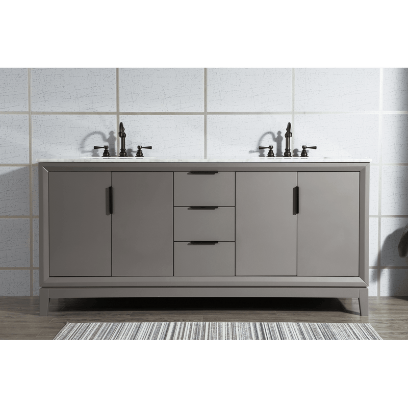 Water Creation Elizabeth 72" Double Sink Carrara White Marble Vanity in Cashmere Grey with F2-0012-03-TL Lavatory Faucet(s) VEL072CWCG27 - Model Bath