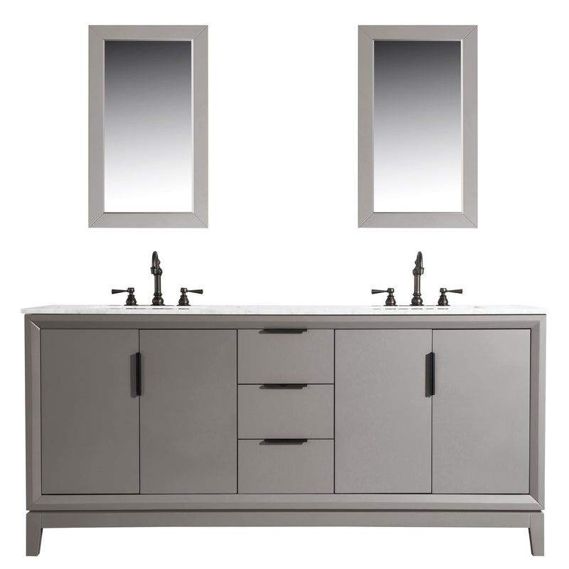 Water Creation Elizabeth 72" Double Sink Carrara White Marble Vanity in Cashmere Grey with F2-0012-03-TL Lavatory Faucet(s) VEL072CWCG27 - Model Bath