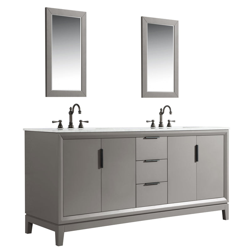 Water Creation Elizabeth 72" Double Sink Carrara White Marble Vanity in Cashmere Grey with F2-0012-03-TL Lavatory Faucet(s) VEL072CWCG27 - Model Bath