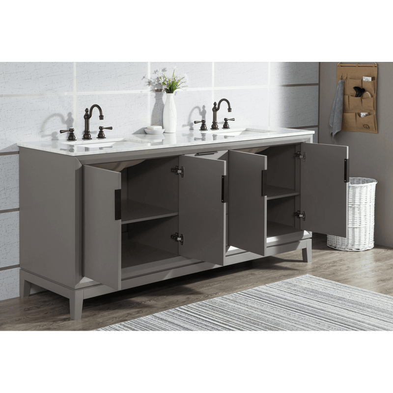 Water Creation Elizabeth 72" Double Sink Carrara White Marble Vanity in Cashmere Grey with F2-0012-03-TL Lavatory Faucet(s) VEL072CWCG27 - Model Bath