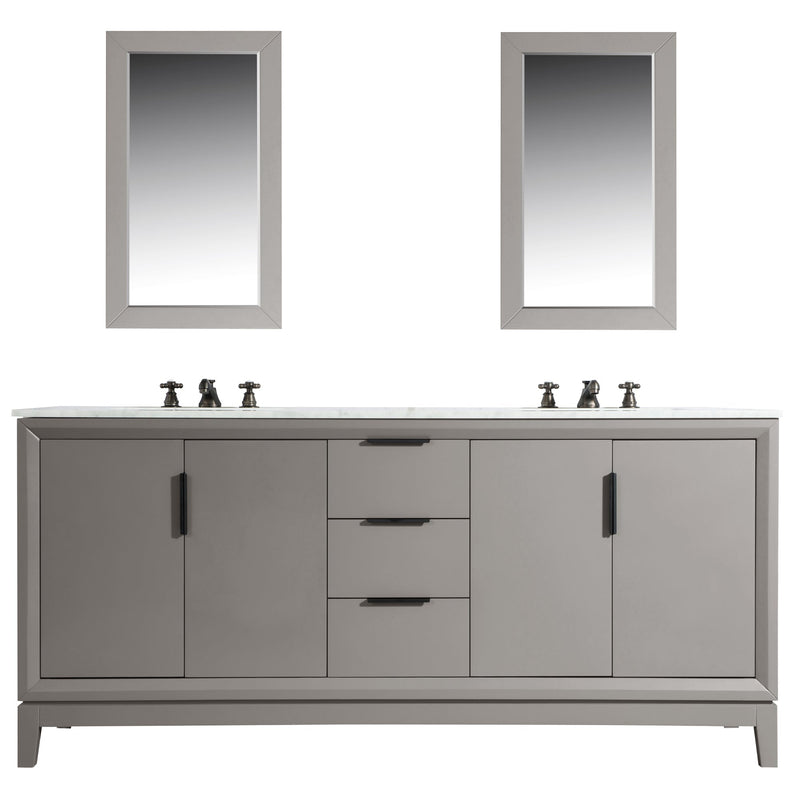 Water Creation Elizabeth 72" Double Sink Carrara White Marble Vanity in Cashmere Grey with Matching Mirror(s) and F2-0009-03-BX Lavatory Faucet(s) VEL072CWCG10 - Model Bath