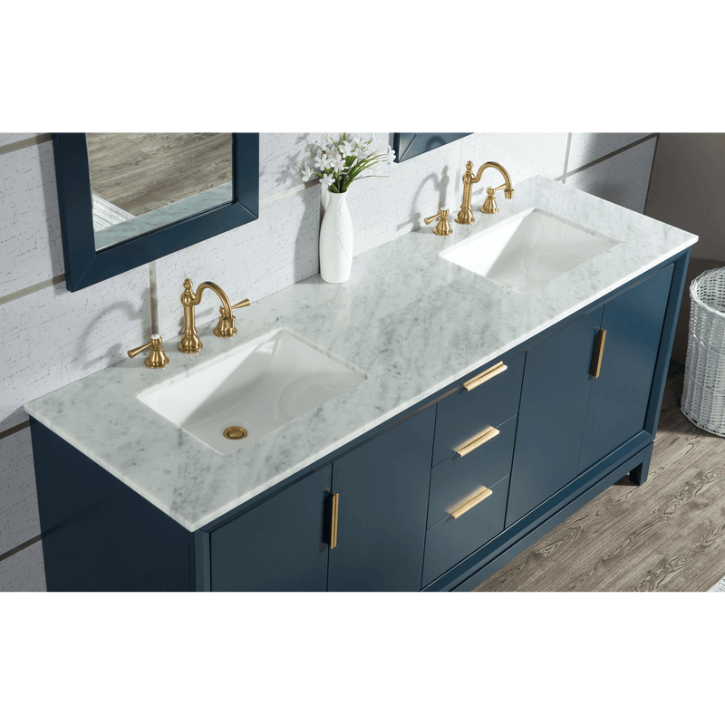 Water Creation Elizabeth 72" Double Sink Carrara White Marble Vanity in Monarch Blue with F2-0012-06-TL Lavatory Faucet(s) VEL072CWMB37 - Model Bath