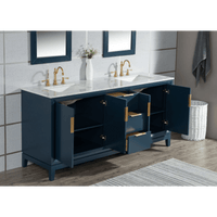 Water Creation Elizabeth 72" Double Sink Carrara White Marble Vanity in Monarch Blue with F2-0012-06-TL Lavatory Faucet(s) VEL072CWMB37 - Model Bath