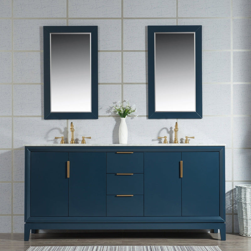 Water Creation Elizabeth 72" Double Sink Carrara White Marble Vanity in Monarch Blue with F2-0012-06-TL Lavatory Faucet(s) VEL072CWMB37 - Model Bath
