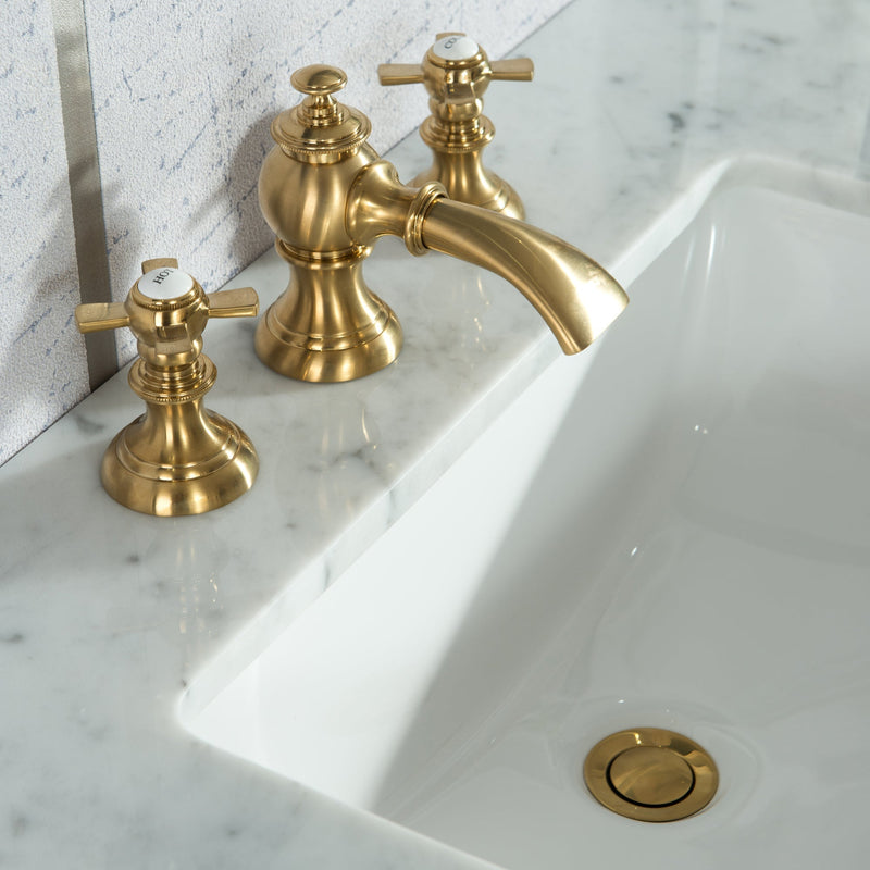 Water Creation Elizabeth 72" Double Sink Carrara White Marble Vanity in Monarch Blue with F2-0013-06-FX Lavatory Faucet(s) VEL072CWMB42 - Model Bath