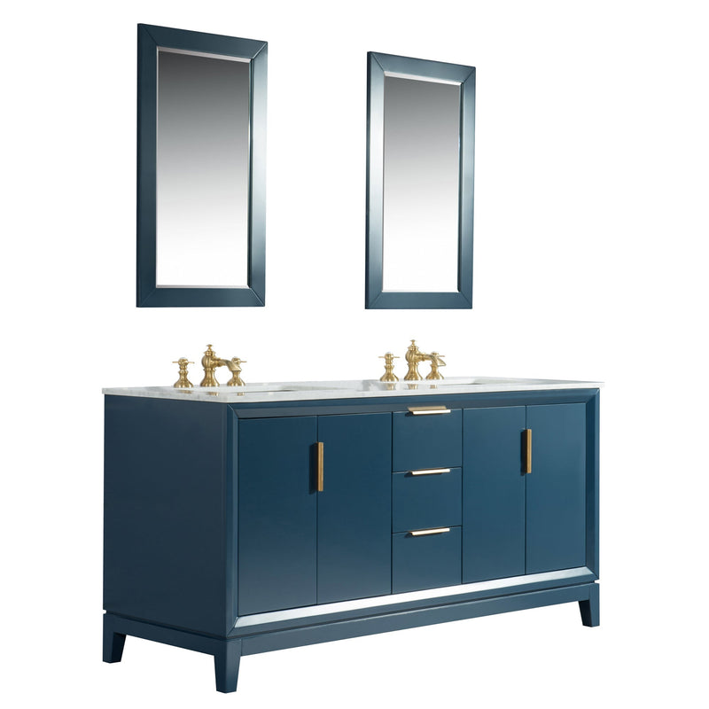Water Creation Elizabeth 72" Double Sink Carrara White Marble Vanity in Monarch Blue with F2-0013-06-FX Lavatory Faucet(s) VEL072CWMB42 - Model Bath
