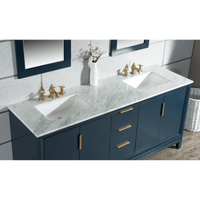 Water Creation Elizabeth 72" Double Sink Carrara White Marble Vanity in Monarch Blue with F2-0013-06-FX Lavatory Faucet(s) VEL072CWMB42 - Model Bath