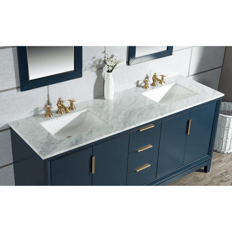 Water Creation Elizabeth 72" Double Sink Carrara White Marble Vanity in Monarch Blue with F2-0013-06-FX Lavatory Faucet(s) VEL072CWMB42 - Model Bath