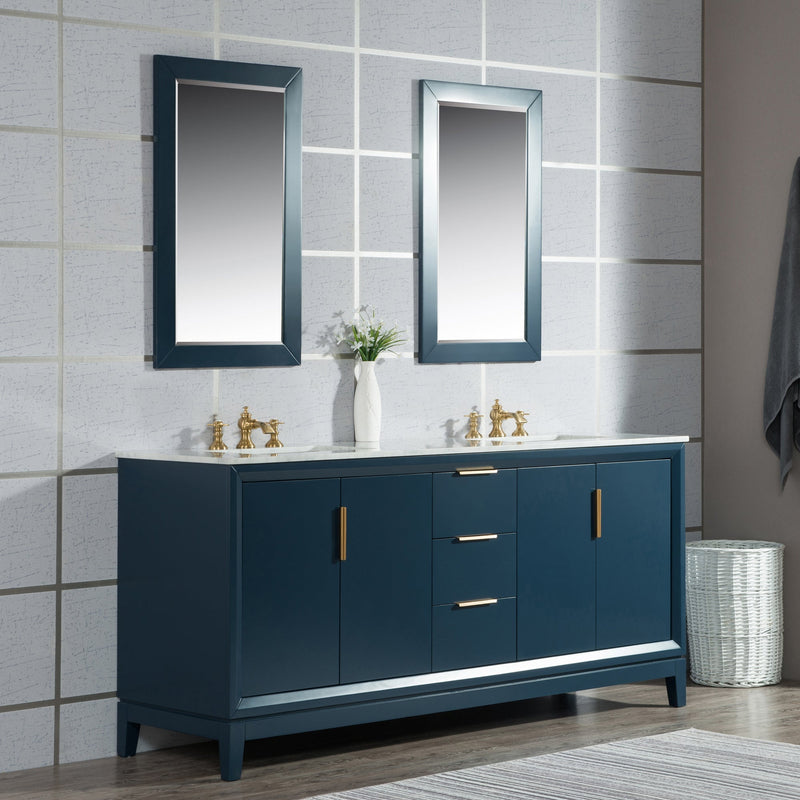 Water Creation Elizabeth 72" Double Sink Carrara White Marble Vanity in Monarch Blue with F2-0013-06-FX Lavatory Faucet(s) VEL072CWMB42 - Model Bath