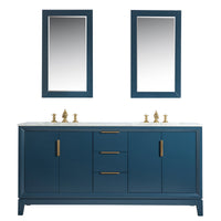 Water Creation Elizabeth 72" Double Sink Carrara White Marble Vanity in Monarch Blue with F2-0013-06-FX Lavatory Faucet(s) VEL072CWMB42 - Model Bath