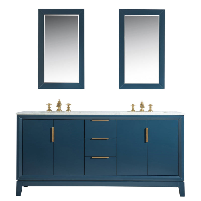 Water Creation Elizabeth 72" Double Sink Carrara White Marble Vanity in Monarch Blue with F2-0013-06-FX Lavatory Faucet(s) VEL072CWMB42 - Model Bath