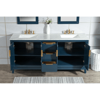 Water Creation Elizabeth 72" Double Sink Carrara White Marble Vanity in Monarch Blue with F2-0013-06-FX Lavatory Faucet(s) VEL072CWMB42 - Model Bath