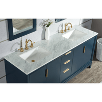 Water Creation Elizabeth 72" Double Sink Carrara White Marble Vanity in Monarch Blue with Matching Mirror(s) and F2-0012-06-TL Lavatory Faucet(s) VEL072CWMB35 - Model Bath