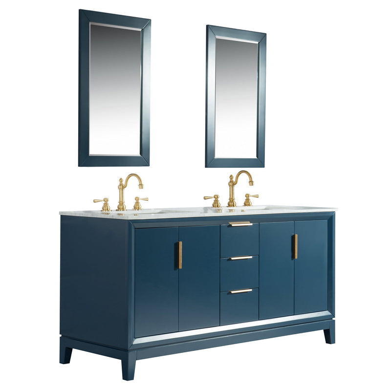 Water Creation Elizabeth 72" Double Sink Carrara White Marble Vanity in Monarch Blue with Matching Mirror(s) VEL072CWMB04 - Model Bath