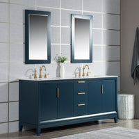 Water Creation Elizabeth 72" Double Sink Carrara White Marble Vanity in Monarch Blue with Matching Mirror(s) VEL072CWMB04 - Model Bath