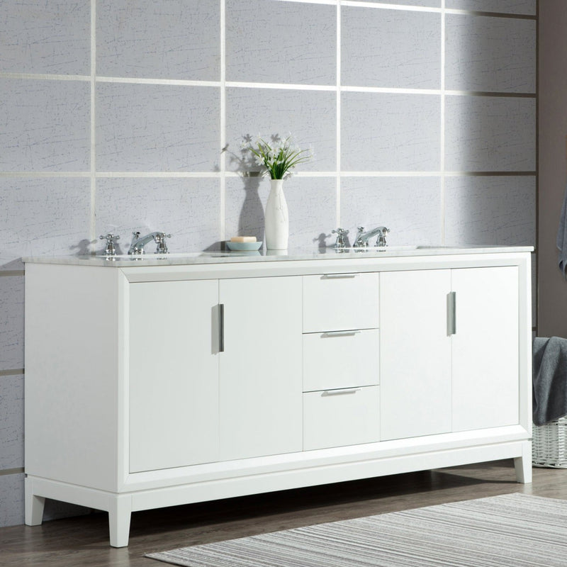 Water Creation Elizabeth 72" Double Sink Carrara White Marble Vanity in Pure White VEL072CWPW00 - Model Bath