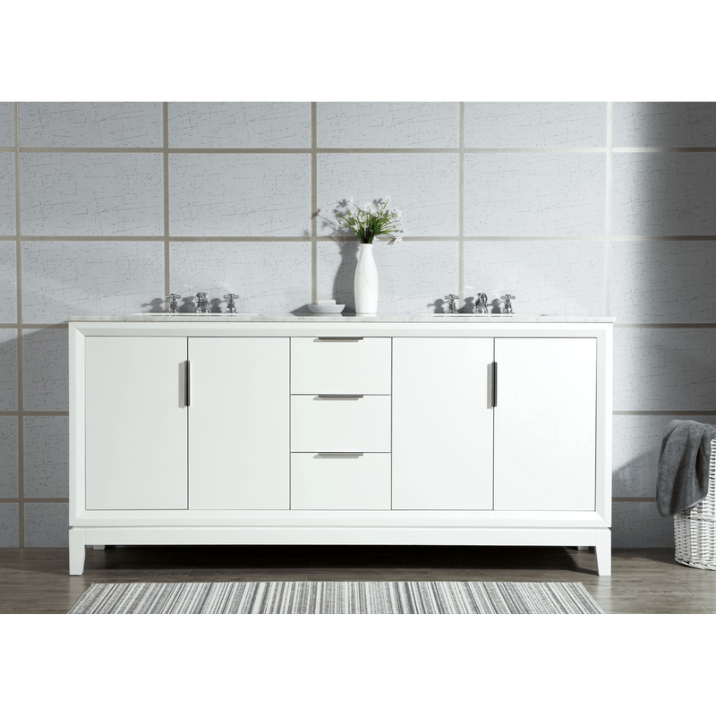Water Creation Elizabeth 72" Double Sink Carrara White Marble Vanity in Pure White with F2-0009-01-BX Lavatory Faucet(s) VEL072CWPW07 - Model Bath