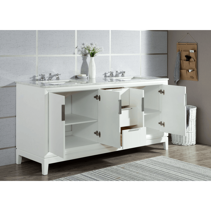 Water Creation Elizabeth 72" Double Sink Carrara White Marble Vanity in Pure White with F2-0009-01-BX Lavatory Faucet(s) VEL072CWPW07 - Model Bath