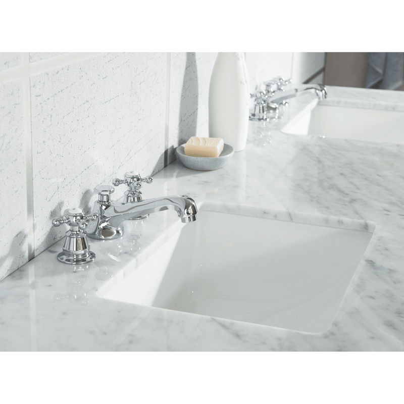 Water Creation Elizabeth 72" Double Sink Carrara White Marble Vanity in Pure White with F2-0009-01-BX Lavatory Faucet(s) VEL072CWPW07 - Model Bath