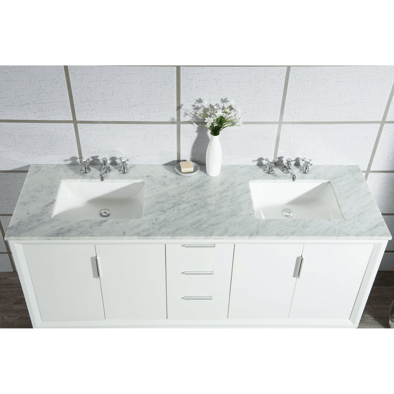 Water Creation Elizabeth 72" Double Sink Carrara White Marble Vanity in Pure White with F2-0009-01-BX Lavatory Faucet(s) VEL072CWPW07 - Model Bath