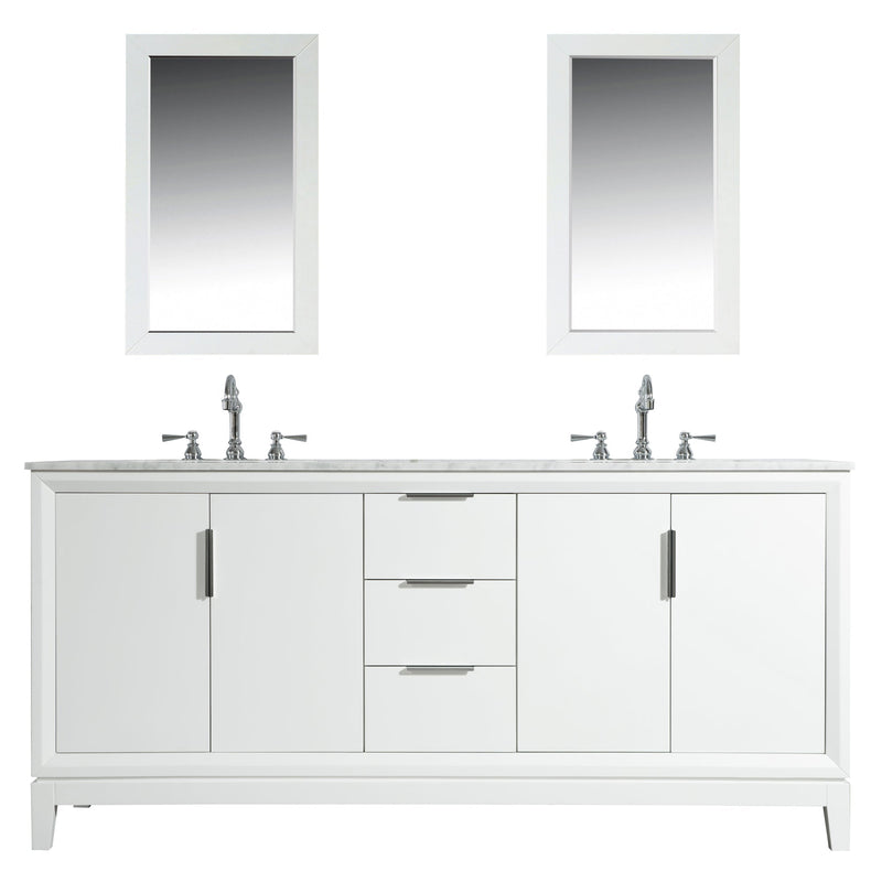 Water Creation Elizabeth 72" Double Sink Carrara White Marble Vanity in Pure White with F2-0012-01-TL Lavatory Faucet(s) VEL072CWPW47 - Model Bath
