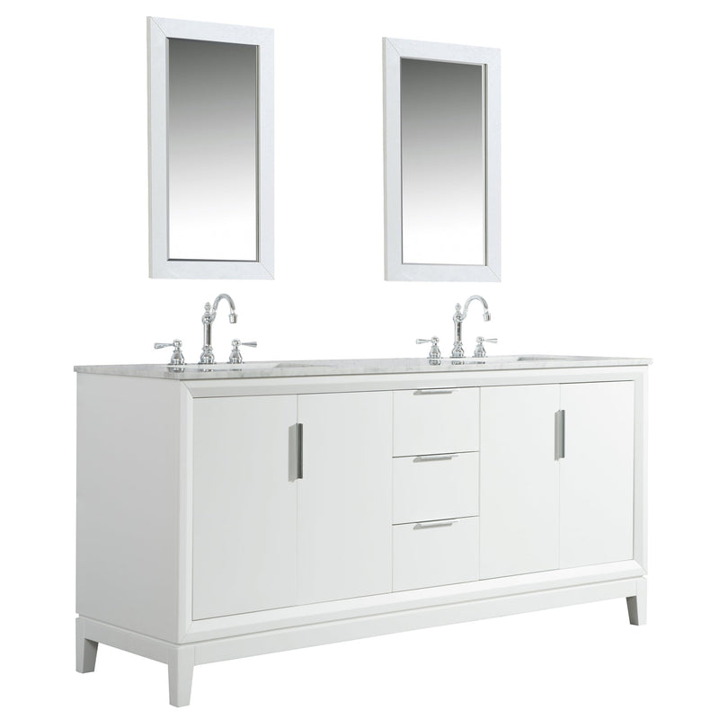 Water Creation Elizabeth 72" Double Sink Carrara White Marble Vanity in Pure White with F2-0012-01-TL Lavatory Faucet(s) VEL072CWPW47 - Model Bath
