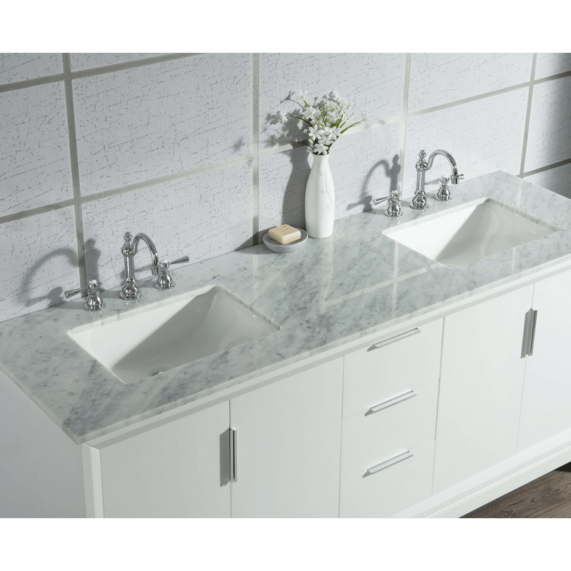 Water Creation Elizabeth 72" Double Sink Carrara White Marble Vanity in Pure White with F2-0012-01-TL Lavatory Faucet(s) VEL072CWPW47 - Model Bath